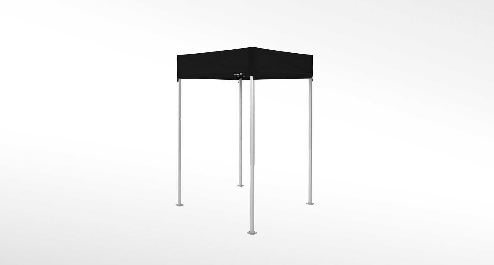 An Ecotent 5x5ft canopy tent with a black roof on a white background.