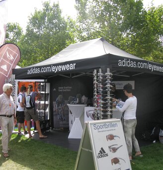 A 15x10ft Ecotent canopy tent printed for Adidas market sales and promotion.