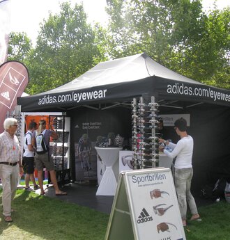 A 15x10ft Ecotent canopy tent printed for Adidas market sales and promotion.