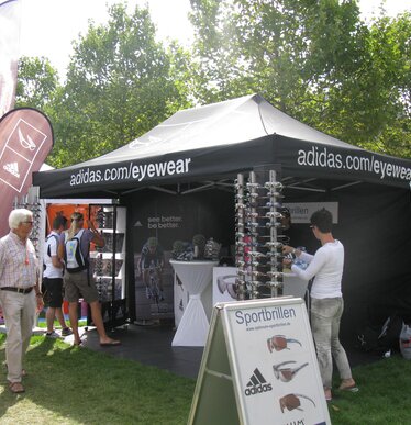 A 15x10ft Ecotent canopy tent printed for Adidas market sales and promotion.